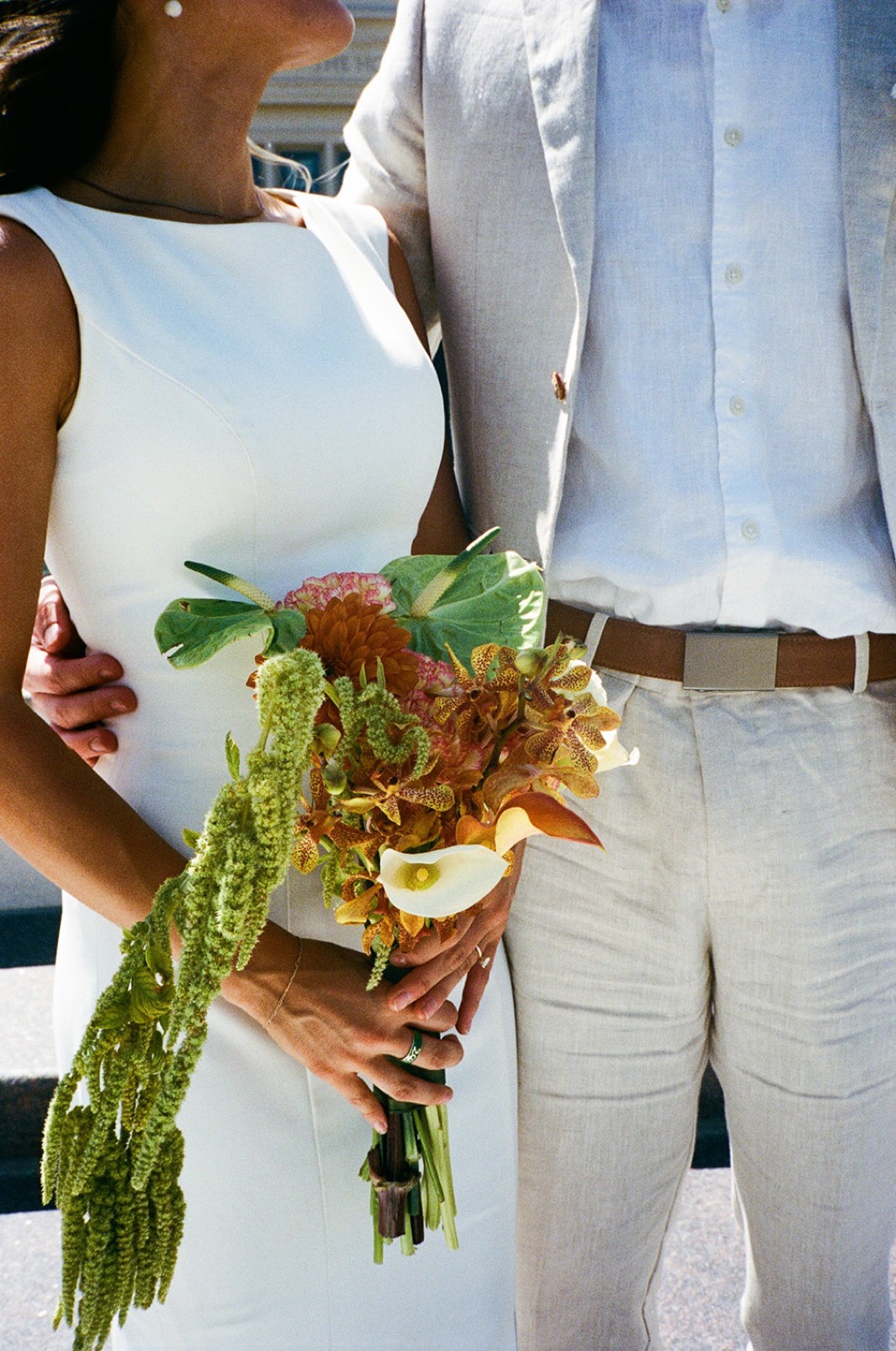 Bouquet of orchids, calla lilies and amaranth